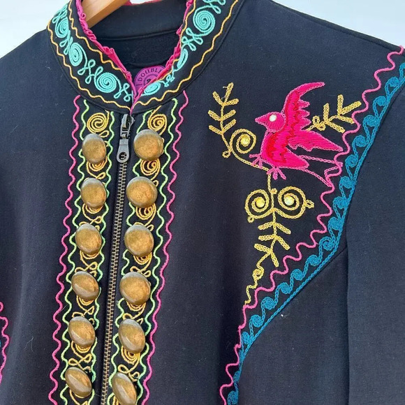 Double D Ranch Embroidered Black Jacket Festival Full Zip Western Sweater Small - Picture 4 of 10